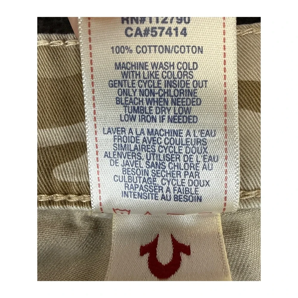 True Religion Ricky Pants Mens 42 Tan Camo Flap Straight Leg Military Preppy Hip
